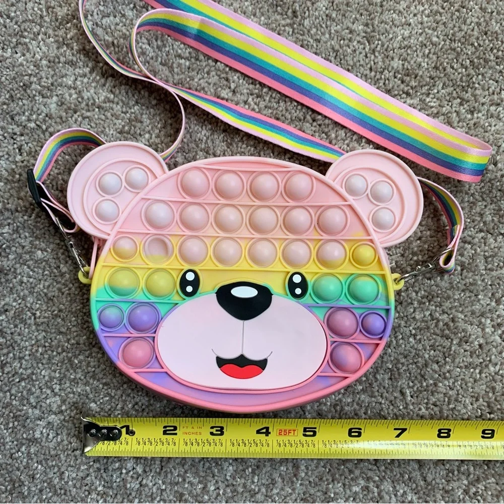 Girls Rainbow Bear Pop-It Fidget Shoulder Crossbody Purse With Zipper